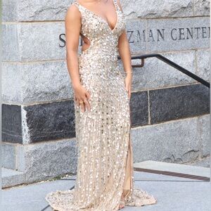 Jovani Gold Sequin Backless Dress